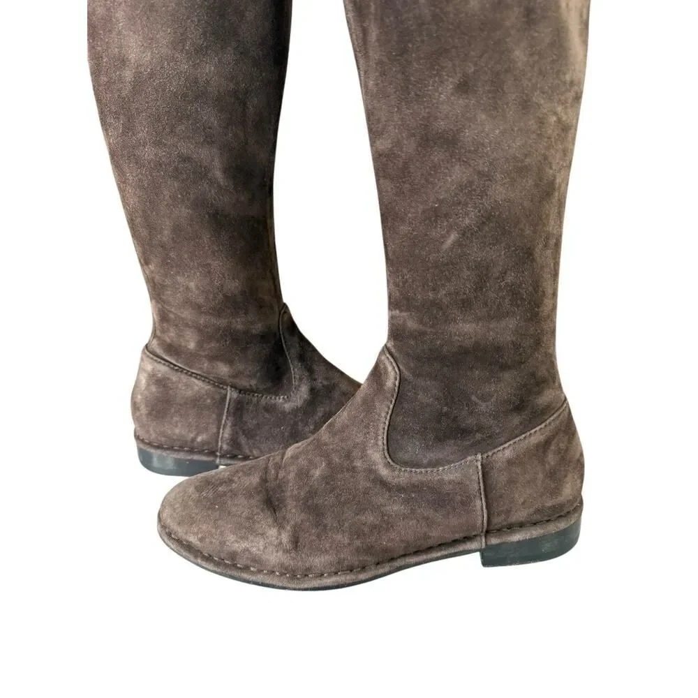 Frye Brown Suede Over-the-Knee Flat Boots with Tie Detail Size 7M
